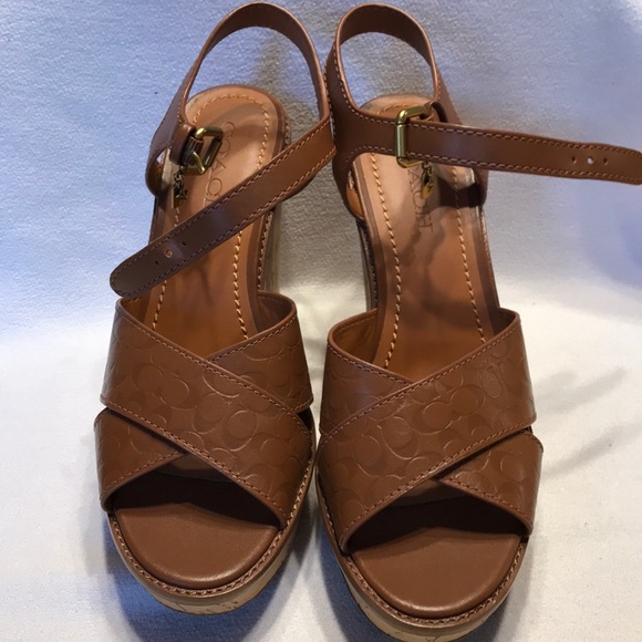 SOLD- Coach Cross Band High Wedge Sandal, 9.5 - Picture 2 of 8